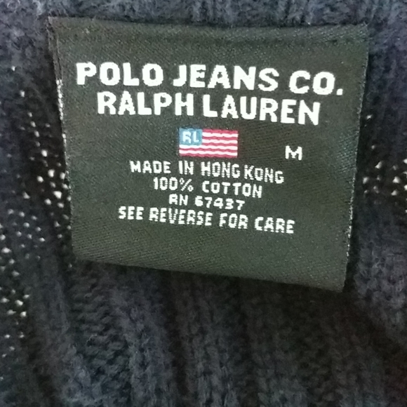 Vintage mid 80s Polo Jeans Co navy sweater with elbow and shoulder pads - Picture 6 of 6